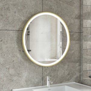 Stilig LED-speil 80x80cm | Gull aluminiumsramme| Antidugg og berøringskontroll Stilig LED-speil 80x80cm | Gull aluminiumsramme| Antidugg og berøringskontroll