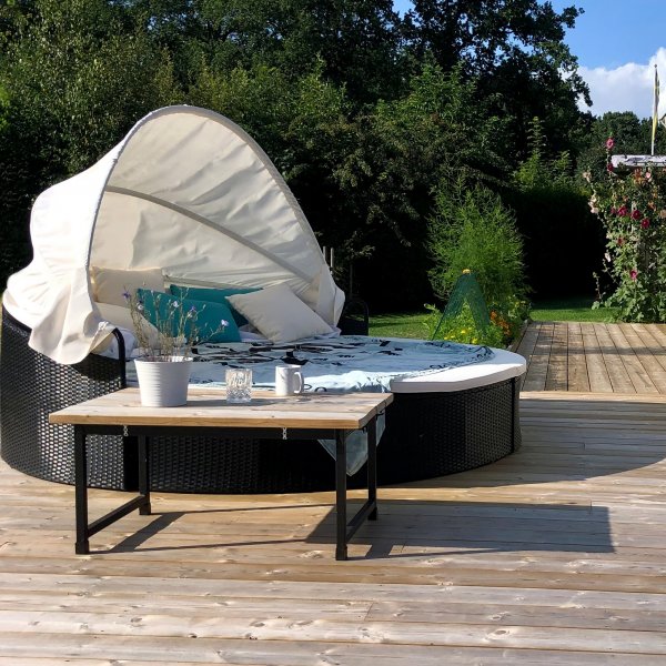 Rund solseng 230 cm | Smart innebygd oppbevaring til puter | Lyfco H�llviken