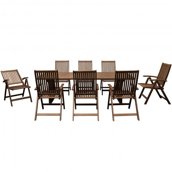 Matgruppe i eukalyptustre | Stor utem�bel med 8 posisjonsstoler | Sandviken