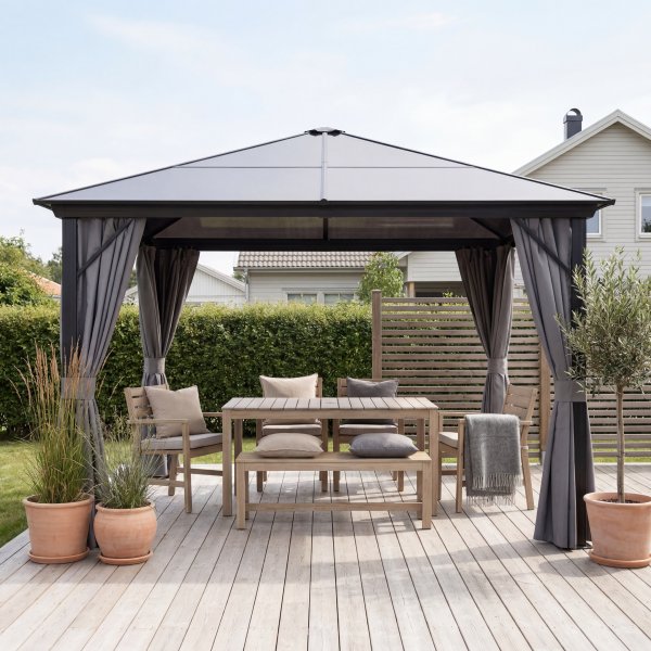 Paviljong premium 3 � 3 m | Tak i kanalplast | Inkl. vegger og myggnett