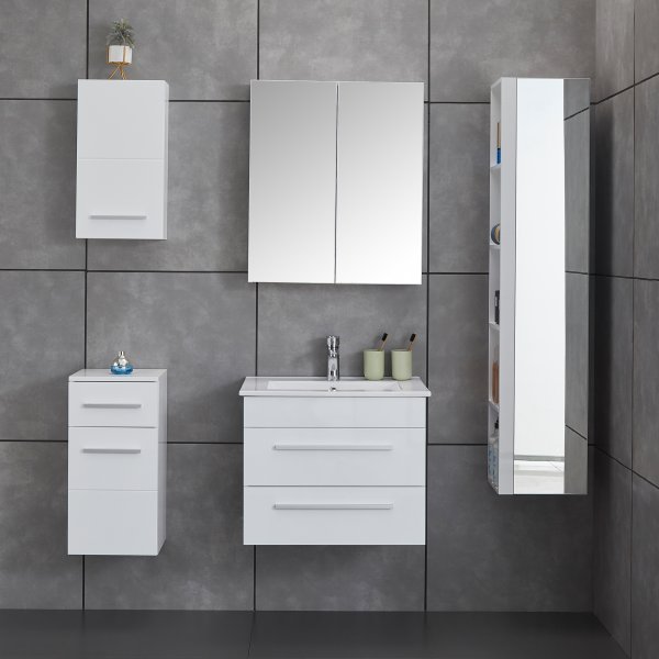 Stort baderomspakke | Kommode med vask| Høyglans hvit Stort baderomspakke | Kommode med vask| Høyglans hvit