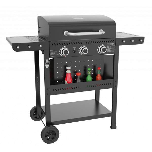 Gassgrill i st�l med termometer og varmehylle | Svart | Oklahoma