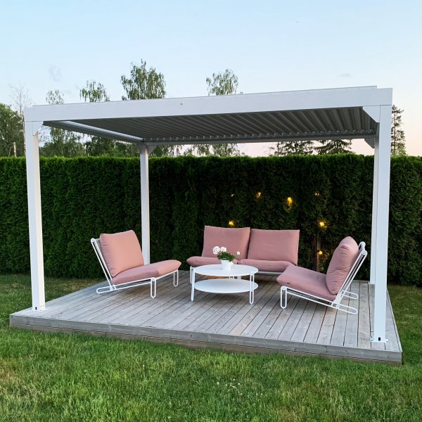 Hvit Pergola Premium | Åpningsbare lameller Hvit Pergola Premium | Åpningsbare lameller