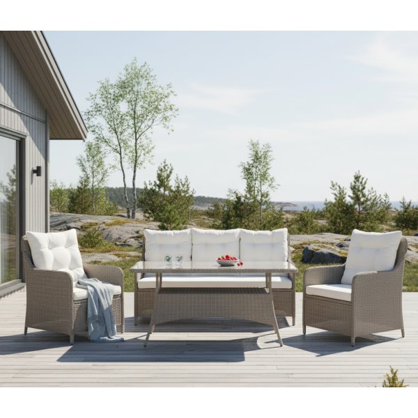 Sofagruppe utem�bler | Innebygd oppbevaring | Gr� kunstrotting | Sann�s