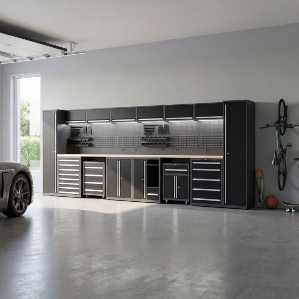 Verksted og garasje | Komplett oppbevaringssystem i st�l | Skuffeskap, overskap & verkt�yvogner