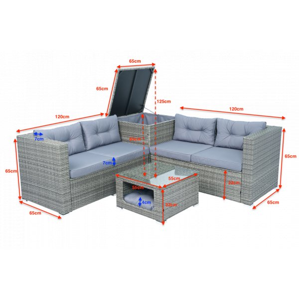 Sofagruppe med puteforvaring | Hj�rnesofa | Bord | Gr� | Lilla Djursvik