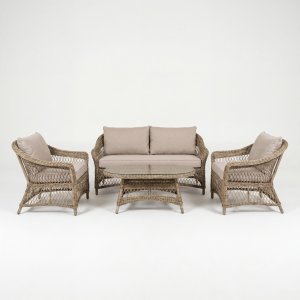 Loungegruppe i naturfarget konstrotting | 4-delt med sofa, lenestoler og bord | Ängsö Loungegruppe i naturfarget konstrotting | 4-delt med sofa, lenestoler og bord | Ängsö