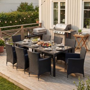 Hagem�belgruppe 8 stoler | Svart bord med glassplate | Lysekil