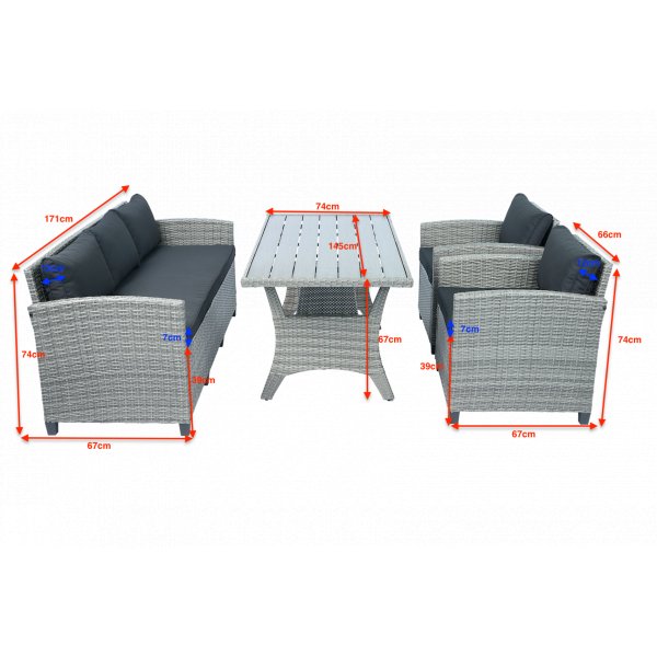 Loungesett i grått | Sofa | 2 stoler | Bord | Arholma Loungesett i grått | Sofa | 2 stoler | Bord | Arholma