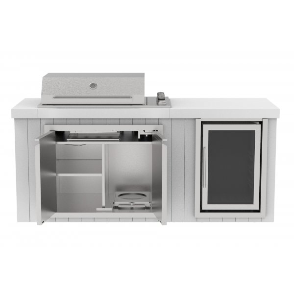 Utekj�kken med kj�leskap | Gassgrill i rustfritt st�l med granittbenkeplate (4 brennere) | Hvit | Alaska