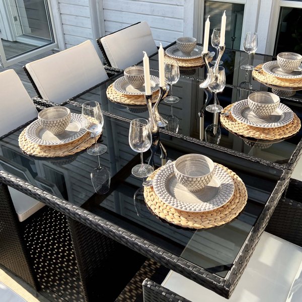 Spisegruppe utemøbler | 10 sitteplasser | Kunstrotting Spisegruppe utemøbler | 10 sitteplasser | Kunstrotting