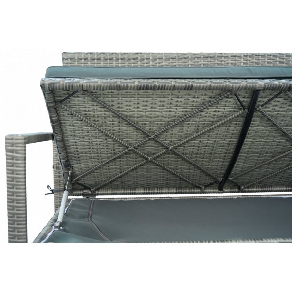 Hagebenk med oppbevaring | 129 cm | Kunstrotting grå | Puter inkludert | Boxvik Hagebenk med oppbevaring | 129 cm | Kunstrotting grå | Puter inkludert | Boxvik