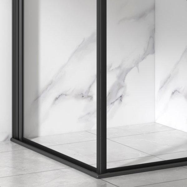 Dusjhjørne med sort ramme | Aluminium og sikkerhetsglass Dusjhjørne med sort ramme | Aluminium og sikkerhetsglass