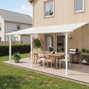 Balkongtak 4,35x3 m | Kanalplast / Aluminium | Ekstra h�y | Hvit