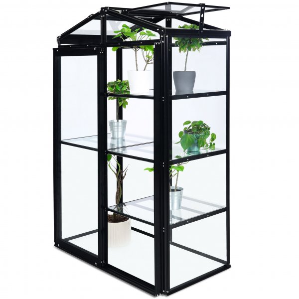 Høyt minidrivhus med V-tak | 4 mm sikkerhetsglass | Svart Høyt minidrivhus med V-tak | 4 mm sikkerhetsglass | Svart