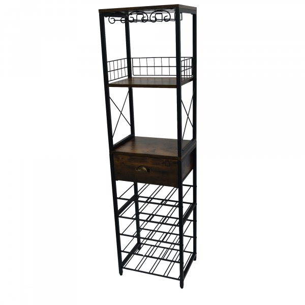 Svart vinreol i metall | 40x30x148 cm | Stilren og holdbar oppbevaring for vinflasker