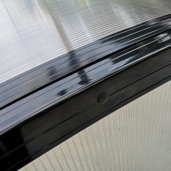 Bassengtak 4x8m med sidod�rr | Solid polykarbonat 4mm | Svart