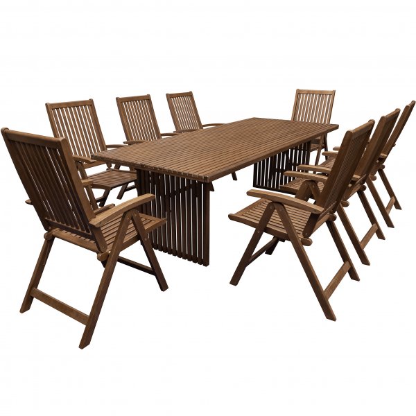 Matgruppe i eukalyptustre | Stor utem�bel med 8 posisjonsstoler | Sandviken