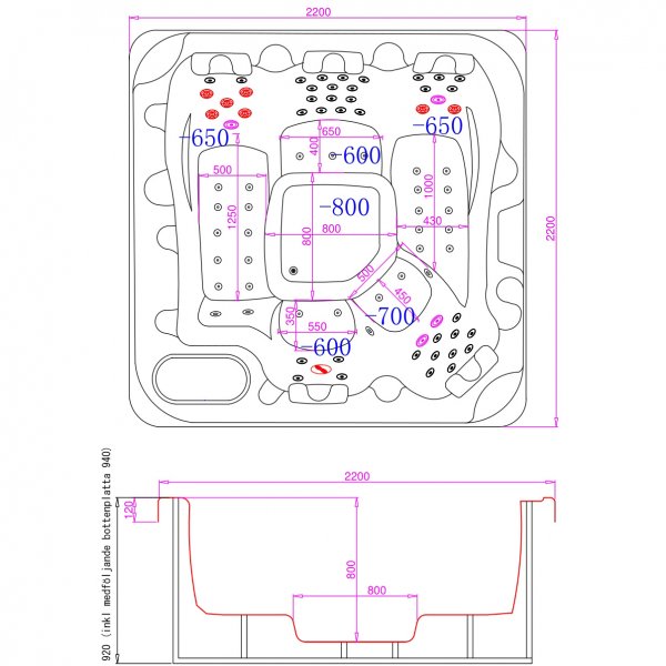 Spabad - Vivid Dreams WiFi - 5-6 personer | Svart utgave | Lyfco