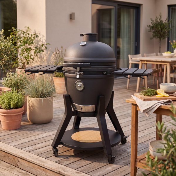 21\\\" Pro Kamado | Premium keramisk grill med topp- og bunnventil | Air Hinge og HDPE-sidebord