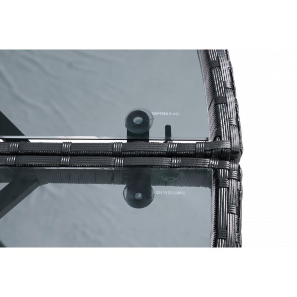 Rundt utebord med herdet glass | �150 cm | Tyl�sand svart