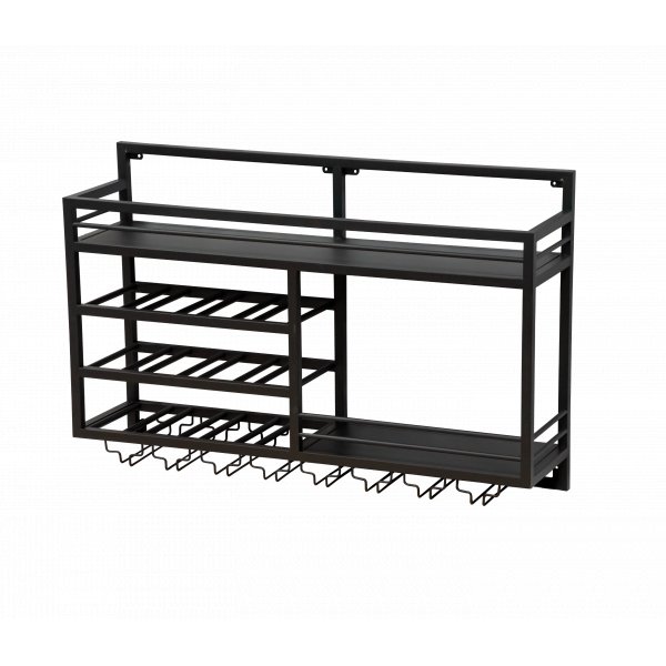 Vegghengt vinhylle | Vin- og glassoppbevaring | �pen venstre | 99 � 25 � 65 cm | Obsidian