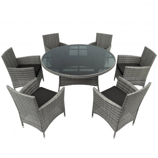 Rund utendørs spisegruppe | 6 stoler | Grå | Lyfco Tylösand Rund utendørs spisegruppe | 6 stoler | Grå | Lyfco Tylösand