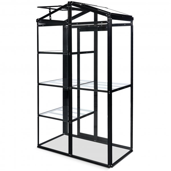 Høyt minidrivhus med V-tak | 4 mm sikkerhetsglass | Svart Høyt minidrivhus med V-tak | 4 mm sikkerhetsglass | Svart