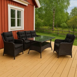Sofagruppe utemøbler | Innebygd oppbevaring | Grå kunstrotting | Sannäs Sofagruppe utemøbler | Innebygd oppbevaring | Grå kunstrotting | Sannäs