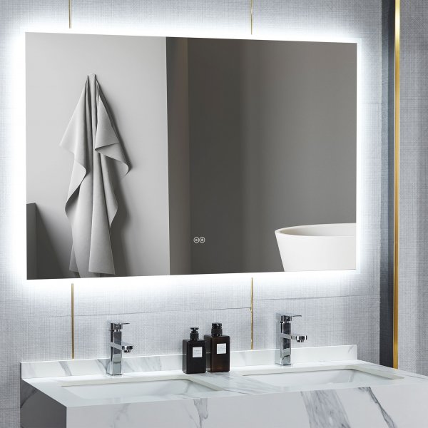 Stort speil med LED-belysning og antiduggfunksjon Stort speil med LED-belysning og antiduggfunksjon