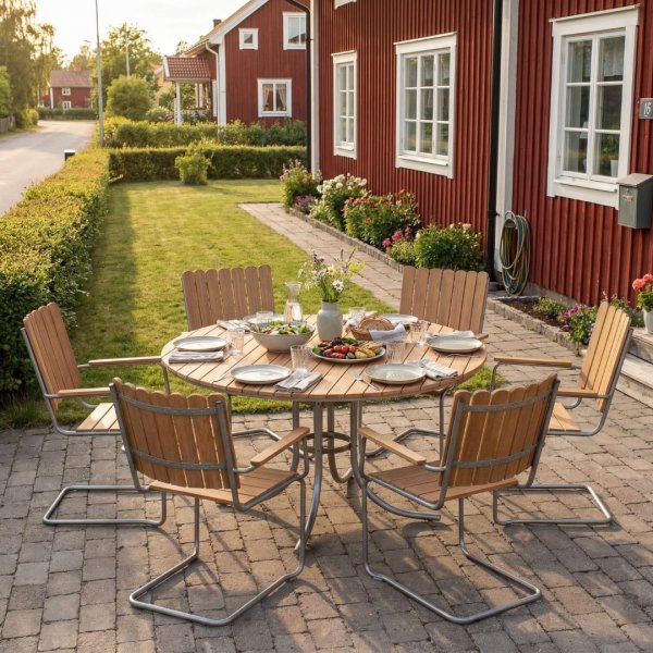 Rund hagemøbelgruppe utendørs | 6 stoler | Metallstoler | Ø135 cm | Glänta Rund hagemøbelgruppe utendørs | 6 stoler | Metallstoler | Ø135 cm | Glänta