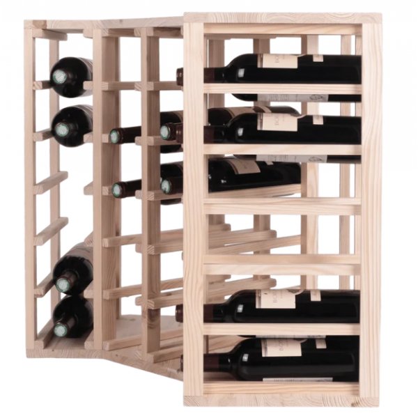 Hj�rne vinhylle i naturlig furu | Vinoppbevaring for 24 flasker | Kompakt og stilren design