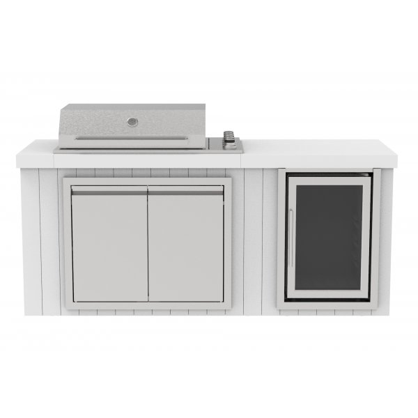 Utekj�kken med kj�leskap | Gassgrill i rustfritt st�l med granittbenkeplate (4 brennere) | Hvit | Alaska